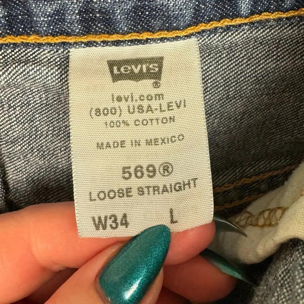 Levi's Blue Medium‎ Wash Cotton Denim 569 Loose Fit Y2K Jean Shorts Sz W34 L
